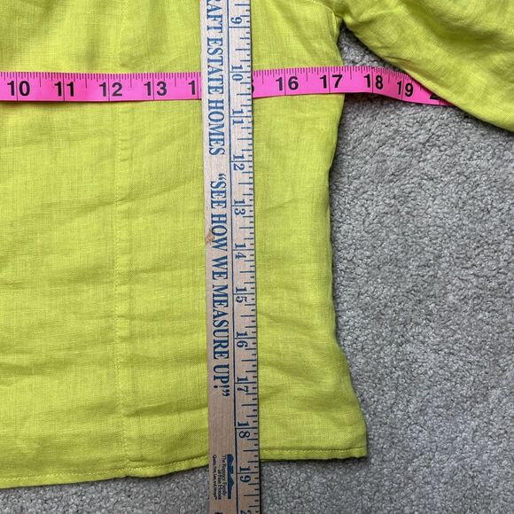 NWT Rachel Zoe 100% Linen Blouse Large Yellow Shirt Puff Sleeve Peasant Crop Top - Picture 8 of 9